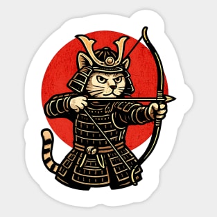 Samurai Cat Archer, Japanese Warrior Neko Vintage Art Gift Sticker